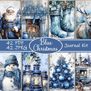 Blue Christmas Junk Journal Kit: Printable Festive Pages (PDF/JPEG)