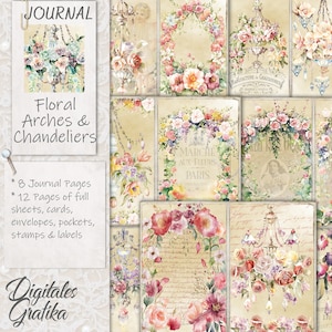 FLORAL ARCHES and CHANDELIERS Journal Kit, Wedding Arches, Envelopes, Flowers, Chandelier journal pages, Digital, Download, Printable