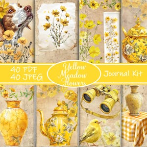 Yellow Flower Junk Journal Kit, Spring Meadow Printable, Digital Floral Paper, Junk Journal Ephemera, Cottagecore Aesthetic, Yellow Flowers