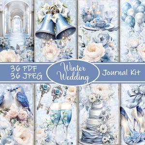 Kit de journal indésirable pour mariage d'hiver, éphémères de mariage vintage, pages imprimables Snowy Love, papier de scrapbooking numérique, journal indésirable bricolage