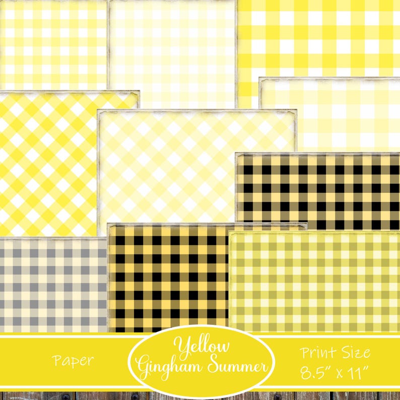 Yellow Sumer Paper Yellow Gingham Summer Journal Pages and Paper, Vibrant Summer Ephemera ...