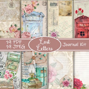 Kit de diario basura "Cartas perdidas": páginas de efímeras vintage, collage de letras imprimible, álbum de recortes de postales antiguas, paquete de papel digital