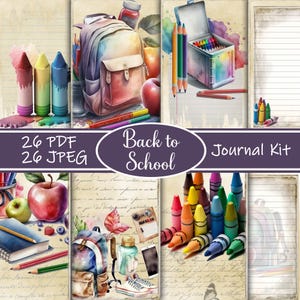 Kit de carnet de bord pour la rentrée scolaire, documents scolaires éphémères imprimables, pages de classe vintage, papier de journal numérique, kit de scrapbooking pour enseignant