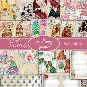 So Many Gnomes Journal Kit, Gnomes Pages, Envelopes, Flowers, Cute Gnomes, Digital, Download, Printable, Gnome Printable