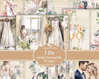 I Do Bridal Junk Journal Kit, Wedding Ephemera Printable, Romantic Vintage Bride Collage Pages