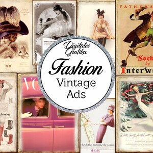 VINTAGE FASHION Anúncios Cartões de coisas efêmeras, diário de coisas efêmeras, coisas efêmeras para impressão, download digital, moda vintage para impressão