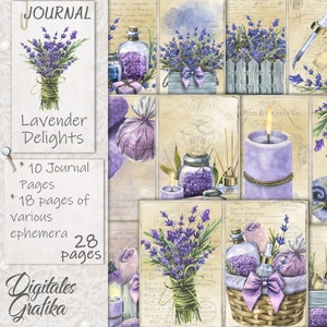 Kit de JOURNAL LAVANDE DELIGHTS, pages lavande, enveloppes, fleurs, numérique, téléchargement, imprimable, lavande imprimable