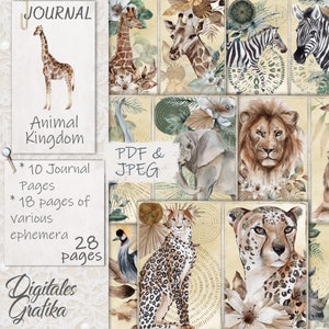Animal Kingdom Junk Journal Kit, Pages, Envelopes, Wild Animal Paper, Paper, Digital, Download, Printable, Wild Animal Printable