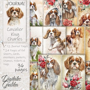 Journal indésirable pour chien, CAVALIER KING CHARLES, journal indésirable vintage, pages de journal, feuille complète, fleurs, imprimable, journal indésirable pour chien, chiots