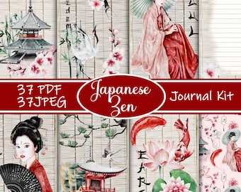 Japanese Zen Junk Journal Kit: Geisha, Cherry Blossom (Digital Download)