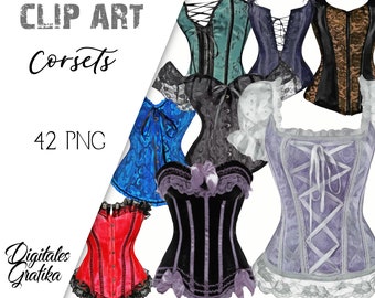 WATERCOLOR CORSETS FASHION Clip Art, Vintage Clip Art, Commercial Clip Art, Watercolor Clothing, Lace Corset, Underwear