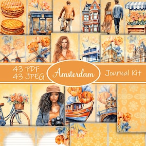 Kit de diario basura de Ámsterdam, páginas de los Países Bajos, holandés, álbum de recortes de viajes, kit de diario de viajes por Europa, libro de recuerdos de viajes DIY