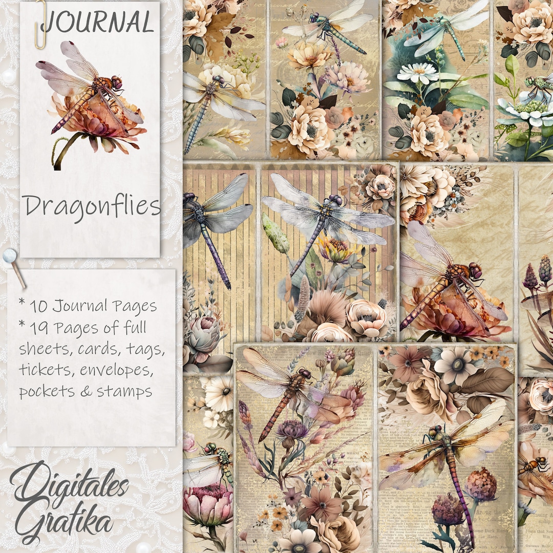 Dragonfly Junk Journal Kit: Vintage Printable Paper (29 JPEG Files) - Etsy