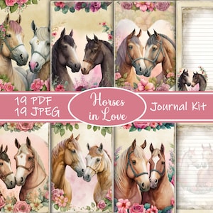 Kit diario di cavalli innamorati - Effimeri romantici sui cavalli, diario di animali stampabile, album digitale equino, tema dell'amore western