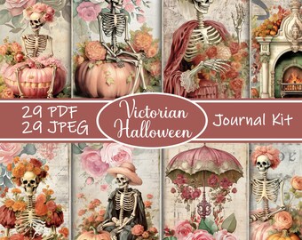 Victorian Halloween Journal Kit: Skeletons & Flowers (Printable)