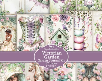 Victorian Garden Junk Journal Kit, Vintage Floral Ephemera, Roses Botanical Papers, Antique Ladies Garden Journal, Printable Collage Pages