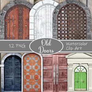 Old Doors Watercolor Clip Art, Door Clip Art, Home Clip Art, Commercial Clip Art, Watercolor House, Vintage Doors Clip Art