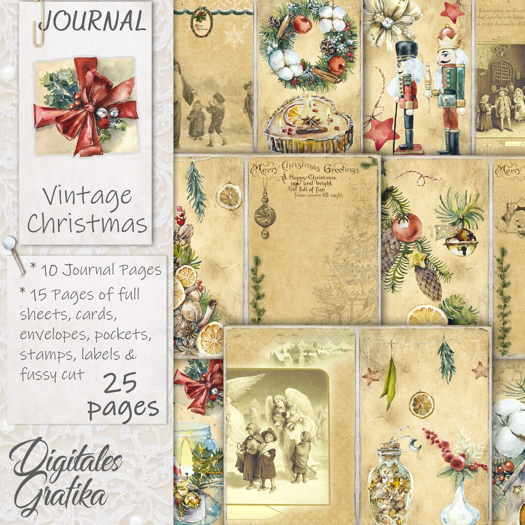 Vintage Christmas Junk Journal Kit Printable, Retro Holiday Ephemera ...