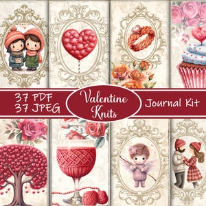 Valentine Knits Junk Journal Kit - Gemütliche druckbare Seiten, gestrickte Herzen Ephemera, Romantisches Scrapbook Kit, Digitales Valentinstag Kit