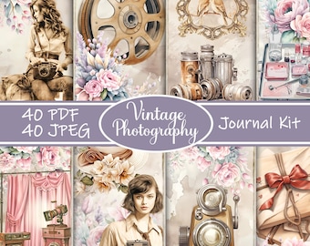Vintage Photography Junk Journal Kit Printable, Antique Camera Ephemera, Retro Photo Pages, Digital Download