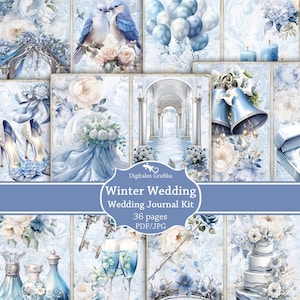 Winter Wedding Junk Journal Kit, Romantic Snowy Bridal Ephemera Printable, Elegant Winter Collage Pages