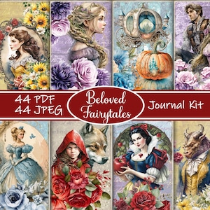 Beloved Fairytales Junk Journal Kit, Printable Princess Ephemera, Fairy Tale Scrapbook Pages, Vintage Storybook Digital Paper