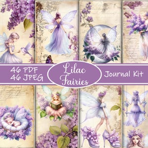 Kit de diario basura de hadas lilas: efímeras de hadas de fantasía, páginas moradas imprimibles para álbumes de recortes, kit de diario digital Fairycore