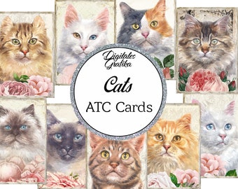Watercolor Cats ATC Cards: Printable Journal Ephemera (Digital Download)