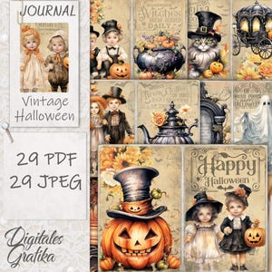 Vintage Halloween Junk Journal Kit, Vintage Junk Journal, Journal Pages, Full Sheet, Flowers, Printable, Halloween Junk Journal