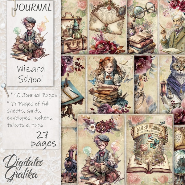 WIZARD SCHOOL JOURNAL Kit, Magic Journal, Flowers, Wizard Train, Printable Wizard School Journal, Magic Journal