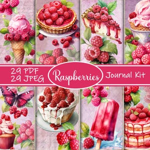 Kit de diario basura de frambuesas: páginas imprimibles con temática de bayas, efímeras de frutas de verano, kit de álbum de recortes digital, diario colorido, álbum de recortes de bayas