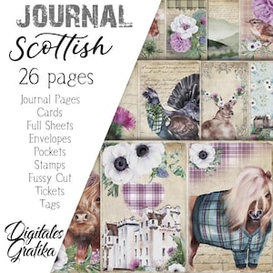 Kit diario spazzatura scozzese, diario delle Highlands, Scozia, documenti scozzesi, pagine, stampabile, Tartan, animali scozzesi, regalo scozzese