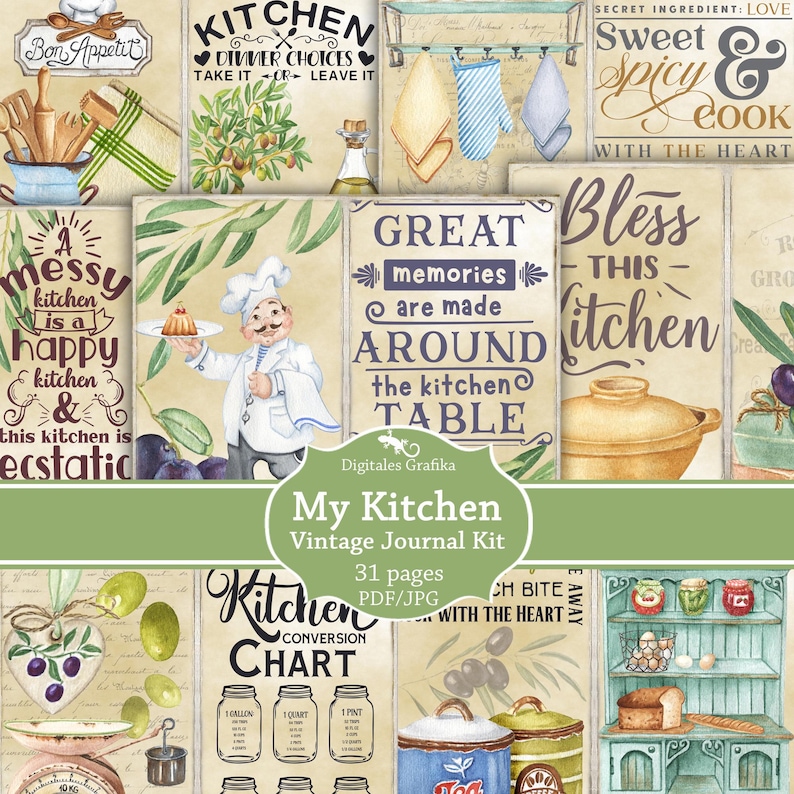 My Kitchen Junk Journal Kit Printable, Vintage Cooking Ephemera, Recipe ...