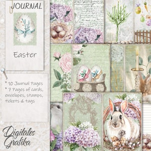 Kit diario di Pasqua Junk, pagine di Pasqua, buste, carta di Pasqua, coniglietto di Pasqua, digitale, download, stampabile, coniglio stampabile, uova di Pasqua
