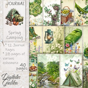 Kit DE DIARIO DE CAMPING DE PRIMAVERA, Diario basura de primavera, Páginas de diario, Hoja completa, Flores, Imprimible, Álbum de recortes de primavera en la naturaleza