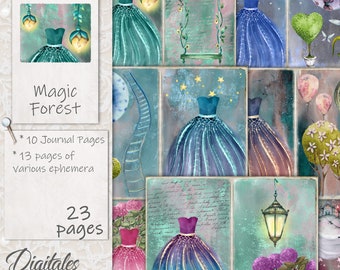 MAGIC FOREST JOURNAL Kit, Princess Dress Pages, Moon, Pages, Magical, Water Lily, Printable, Birds, Flowers, Princess