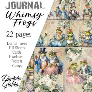 Kit WHIMSY FROGS JOURNAL, carnet d'animaux, fleurs, grenouilles rigolotes