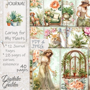 Pflege für meine Pflanzen Junk Journal Kit, Pflanzen Junk Journal, Journal Seiten, Blumen, druckbare, weiche Pflanzen Scrapbook Seiten