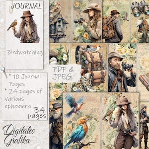 Kit de journal pour ornithologie, journal pour oiseaux, pages de journal, feuille complète, papier pour ornithologues amateurs, kit de journal pour ordures vintage