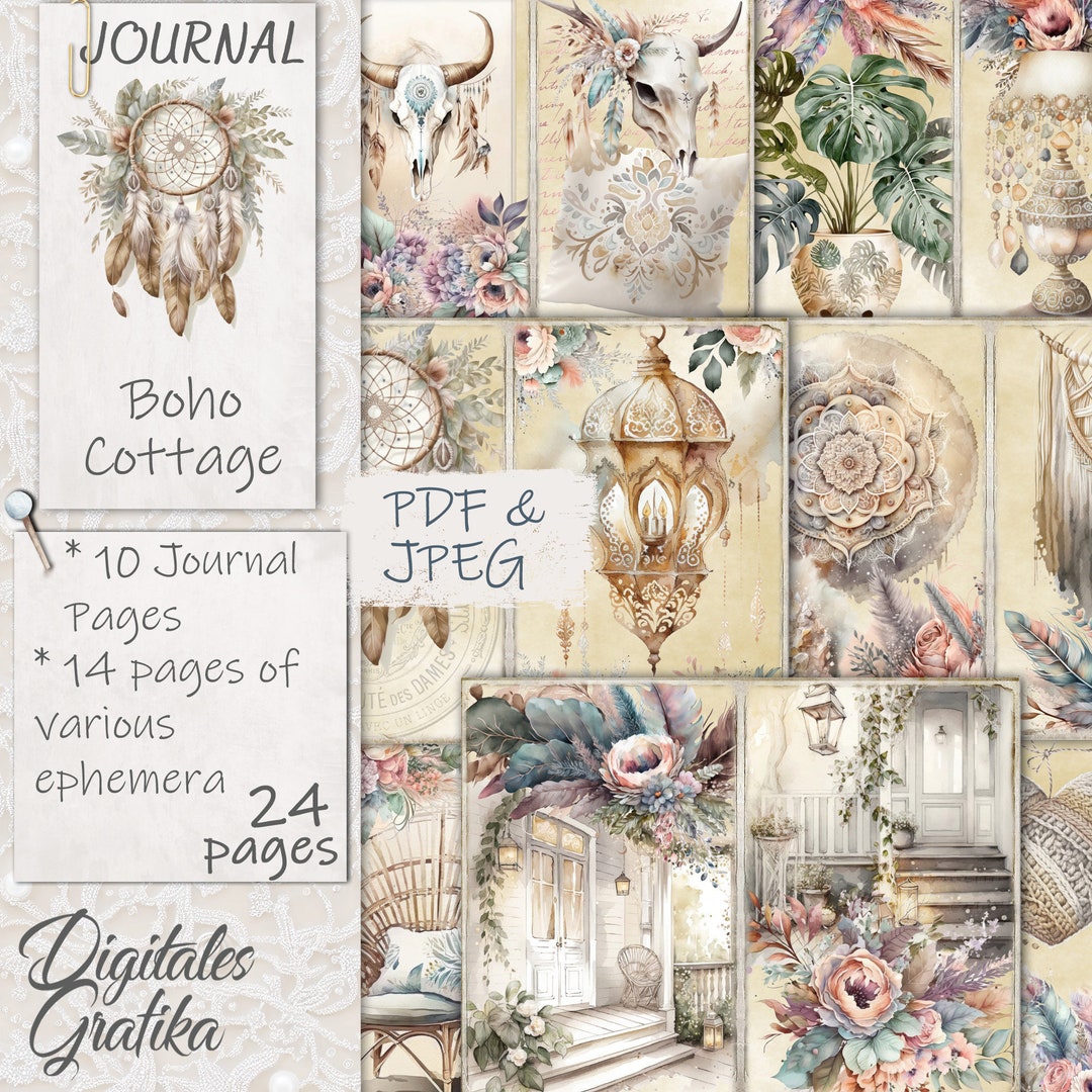 Boho Cottage Junk Journal Kit, Boho Junk Journal, Pages, Envelopes ...