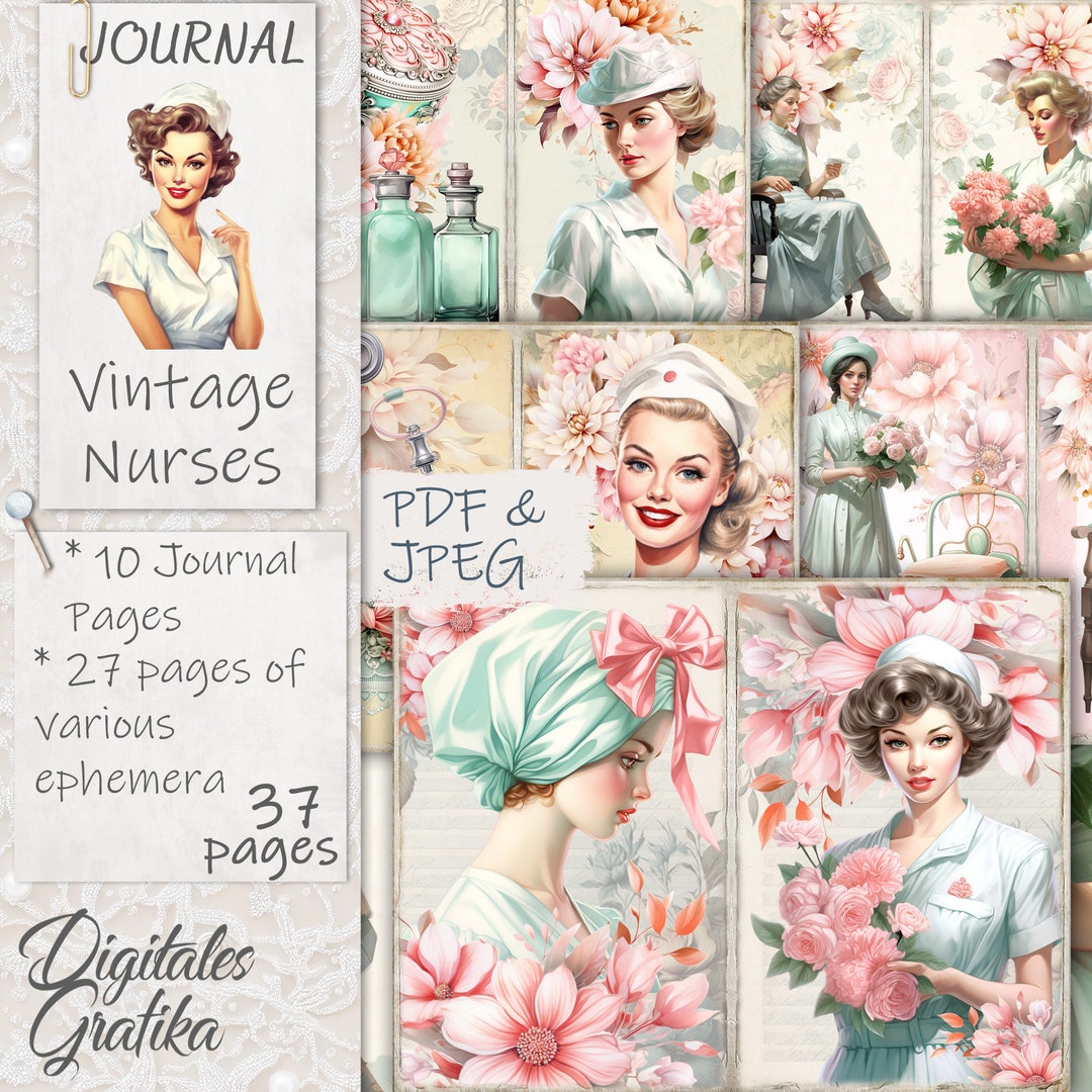 Vintage Nurses Junk Journal Kit Printable, Retro Medical Ephemera, Healthcare Pages, Digital ...