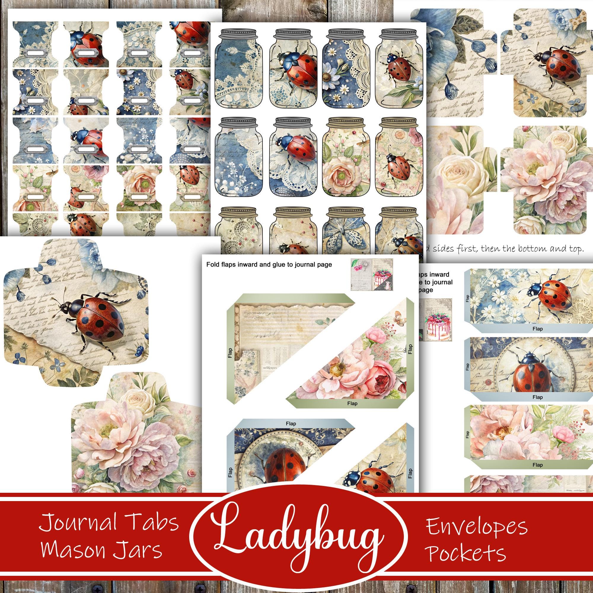 Ladybug Junk Journal Kit: Vintage Garden Ephemera (digital Download ...