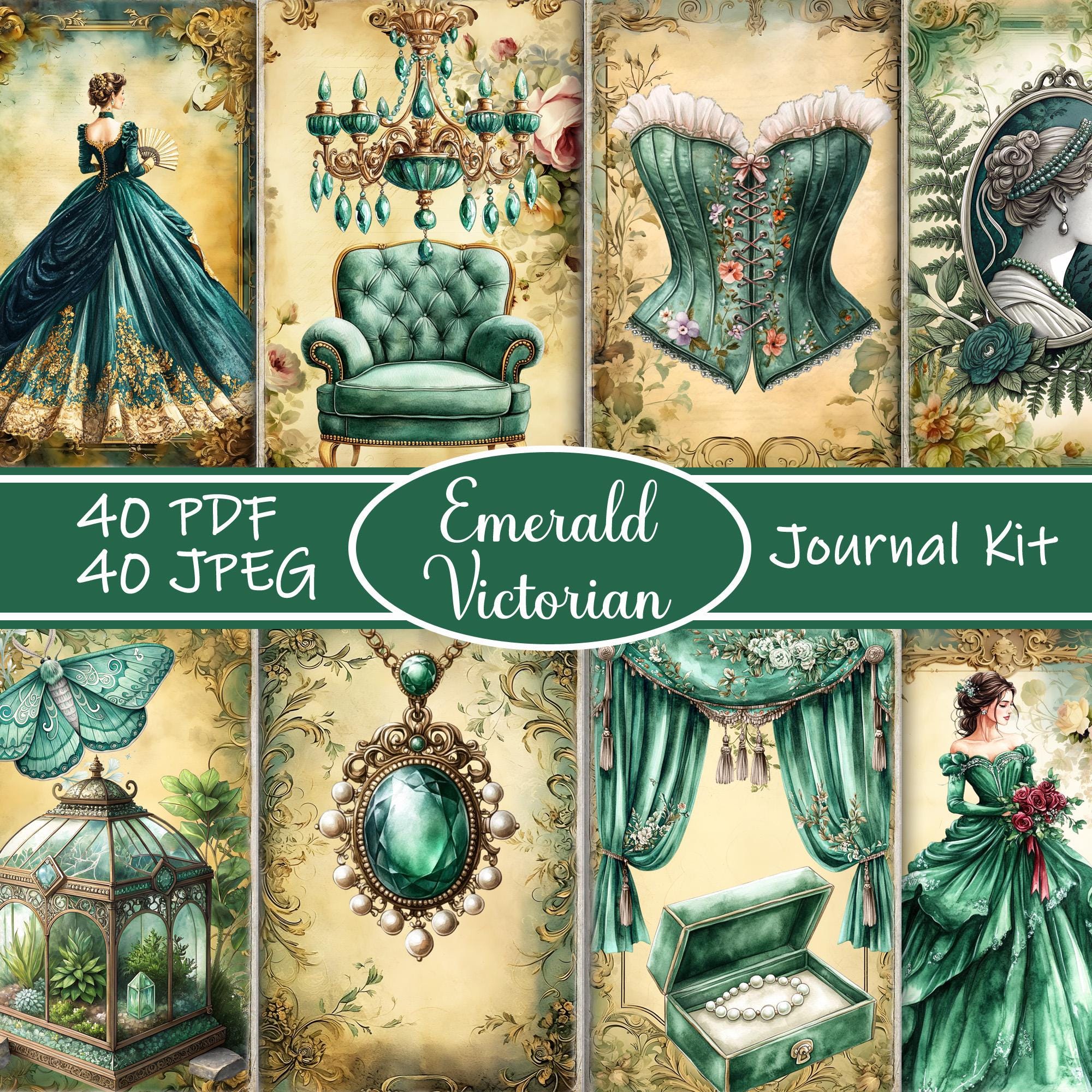 Emerald Victorian Junk Journal Kit: Printable Ephemera, Scrapbook Pages ...
