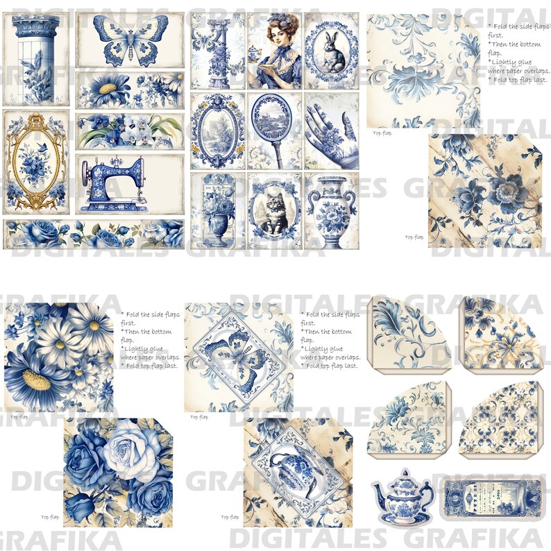 Delft Blue Junk Journal Kit: Printable Porcelain Ephemera (PDF & JPEG ...
