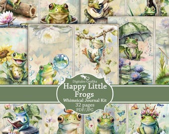 Kit imprimible de diario basura "Ranitas Felices", efímeras de anfibios adorables, páginas de estanques naturales, descarga digital