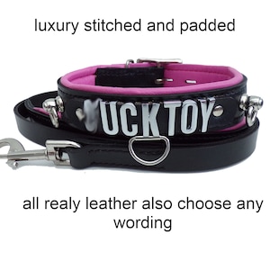 Real Leather Collar And Lead l Personalised Collar l Custom Made Collar l 30mm Wide Choose Any Wording Padlock Black Red Pink Collar