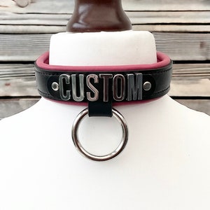 Plus Size Real Leather Collar Choker with Hanging O Ring  I Custom Made Collar I Padded Leather Collar 35mm wide l Genuine Leather Choker