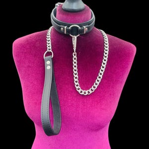 Leather Choker Collar And chain Leash Set I Custom Collars Stitched Top Quality Leather | Unique layered collar design | o ring  CL_lay_O_SL