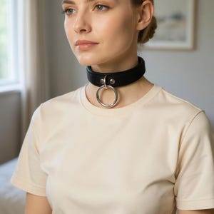 genuine leather collar Choker I Choker Collar Black Padded & Stitched Leather I 35mm O Ring Locking Collar Handmade | LYD30 image 2