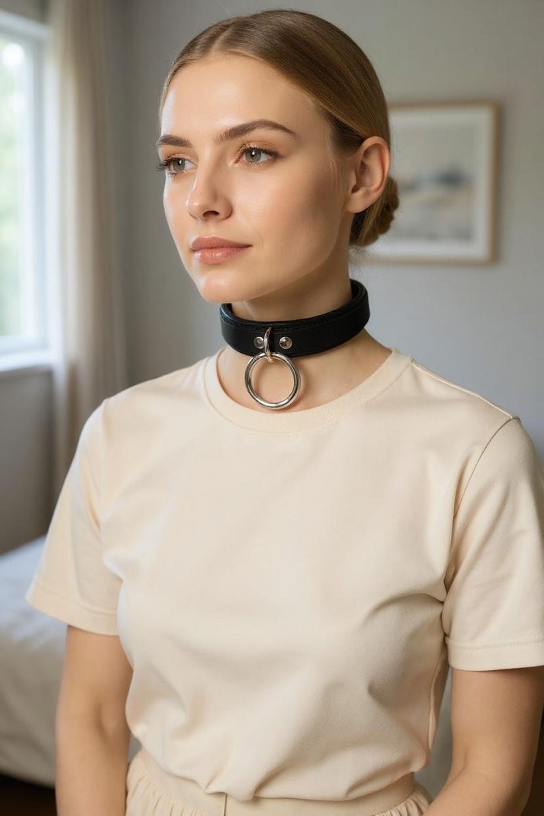 genuine leather collar Choker I Choker Collar Black Padded & Stitched Leather I 35mm O Ring Locking Collar Handmade | LYD30 image 2